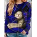 Women's Pullover Christmas Sweatshirt Plaid Cat Sportswear Festival Yellow Pink Wine Casual Round Neck Long Sleeve Top Micro-elastic Fall & Winter