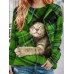 Women's Pullover Christmas Sweatshirt Plaid Cat Sportswear Festival Yellow Pink Wine Casual Round Neck Long Sleeve Top Micro-elastic Fall & Winter