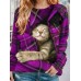 Women's Pullover Christmas Sweatshirt Plaid Cat Sportswear Festival Yellow Pink Wine Casual Round Neck Long Sleeve Top Micro-elastic Fall & Winter