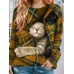 Women's Pullover Christmas Sweatshirt Plaid Cat Sportswear Festival Yellow Pink Wine Casual Round Neck Long Sleeve Top Micro-elastic Fall & Winter