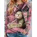 Women's Pullover Christmas Sweatshirt Plaid Cat Sportswear Festival Yellow Pink Wine Casual Round Neck Long Sleeve Top Micro-elastic Fall & Winter