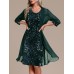 Women's Two Piece Dress Set Sequin Dress Party Dress Party Wedding Guest Elegant Fashion Patchwork Sequin Midi Dress Crew Neck Long Sleeve Plain Regular Fit Green Fall Winter S M L XL XXL