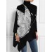 Women's Plus Size Shirt Blouse Butterfly Star Silver Black White Print Asymmetric Long Sleeve Casual Basic Turtleneck High Neck Regular Fit Spring Fall