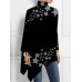 Women's Plus Size Shirt Blouse Butterfly Star Silver Black White Print Asymmetric Long Sleeve Casual Basic Turtleneck High Neck Regular Fit Spring Fall