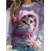 Women's Sweatshirt Pullover Cat Active Sportswear Print Pink Red Purple Casual Sports Round Neck Long Sleeve Top Micro-elastic Fall & Winter