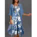 Women‘s Dress Set Two Piece Dress Midi Dress Green Blue Gray Half Sleeve Floral Print Summer Spring U Neck Casual 2023 S M L XL XXL 3XL