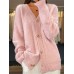 Women's Cardigan Sweater V Neck Ribbed Knit Acrylic Button Fall Winter Regular Daily Going out Weekend Stylish Casual Soft Long Sleeve Solid Color Pink Red Camel S M L