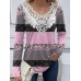 Women's Shirt Blouse Graphic Black White Pink Print Lace Patchwork Long Sleeve Casual Fashion Round Neck Regular Fit Spring &Fall