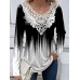 Women's Shirt Blouse Graphic Black White Pink Print Lace Patchwork Long Sleeve Casual Fashion Round Neck Regular Fit Spring &Fall