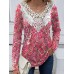 Women's Shirt Blouse Graphic Black White Pink Print Lace Patchwork Long Sleeve Casual Fashion Round Neck Regular Fit Spring &Fall