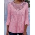 Women's Lace Shirt Shirt Blouse Plain Black White Pink Lace 3/4 Length Sleeve Casual Elegant Vintage Fashion Round Neck Regular Fit