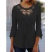 Women's Lace Shirt Shirt Blouse Plain Black White Pink Lace 3/4 Length Sleeve Casual Elegant Vintage Fashion Round Neck Regular Fit