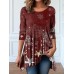 Women's Designer Shirt T shirt Tee Snowflake Black Red Blue Print Flowing tunic Long Sleeve Weekend Festival / Holiday Round Neck Regular Fit Spring &Fall