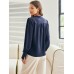 Women's Shirt Blouse Plain Navy Blue Orange Button Long Sleeve Work Fashion V Neck Regular Fit S M L