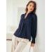 Women's Shirt Blouse Plain Navy Blue Orange Button Long Sleeve Work Fashion V Neck Regular Fit S M L