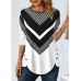 Women's T shirt Tee Striped Black Red Blue Print Button Long Sleeve Daily Weekend Fashion Round Neck Regular Fit Spring &Fall