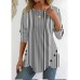 Women's T shirt Tee Striped Black Red Blue Print Button Long Sleeve Daily Weekend Fashion Round Neck Regular Fit Spring &Fall