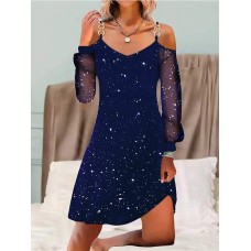 Women's Party Dress Cocktail Dress Wedding Guest Dress Mini Dress Black Red Blue Long Sleeve Pure Color Mesh Spring Fall Winter V Neck Fashion Wedding Guest Birthday Vacation 2023 S M L XL XXL 3XL