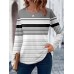 Women's T shirt Tee Striped Pink Blue Gray Print Long Sleeve Daily Weekend Fashion Round Neck Regular Fit Spring &Fall