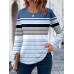 Women's T shirt Tee Striped Pink Blue Gray Print Long Sleeve Daily Weekend Fashion Round Neck Regular Fit Spring &Fall