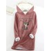 Women's Hoodie Sweatshirt Pullover Sherpa Fleece Lined Cat Letter Warm Fuzzy Print Black Pink Dark Pink Casual Sports Hoodie Long Sleeve Top Micro-elastic Fall & Winter