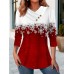 Women's T shirt Tee Snowflake Black Red Blue Print Button Long Sleeve Weekend Festival / Holiday V Neck Regular Fit Spring &Fall