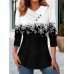 Women's T shirt Tee Snowflake Black Red Blue Print Button Long Sleeve Weekend Festival / Holiday V Neck Regular Fit Spring &Fall