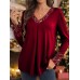 Women's Blouse Velvet Sparkly Red Sequins Long Sleeve Party Casual Festival / Holiday V Neck Regular Fit Fall & Winter