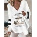 Women's T shirt Tee Cat Letter White Print Long Sleeve Daily Weekend Daily Basic V Neck Regular Fit Fall & Winter