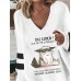 Women's T shirt Tee Cat Letter White Print Long Sleeve Daily Weekend Daily Basic V Neck Regular Fit Fall & Winter