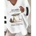 Women's T shirt Tee Cat Letter White Print Long Sleeve Daily Weekend Daily Basic V Neck Regular Fit Fall & Winter