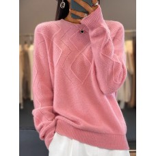 Women's Pullover Sweater Jumper Crew Neck Ribbed Knit Wool Knitted Fall Winter Regular Outdoor Valentine's Day Daily Fashion Streetwear Casual Long Sleeve Solid Color Pink Camel Beige S M L