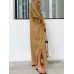 Women's Shirt Dress Casual Dress Cotton Linen Dress Maxi long Dress Linen Cotton Blend Basic Classic Outdoor Daily Vacation Shirt Collar Button Long Sleeve Summer Spring 2023 Loose Fit khaki Plain S