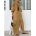 Women's Shirt Dress Casual Dress Cotton Linen Dress Maxi long Dress Linen Cotton Blend Basic Classic Outdoor Daily Vacation Shirt Collar Button Long Sleeve Summer Spring 2023 Loose Fit khaki Plain S