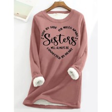 Women's Sweatshirt Pullover Sherpa Fleece Lined Letter Warm Fuzzy Black Dark Pink Red Casual Sports Round Neck Long Sleeve Top Micro-elastic Fall & Winter