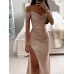 Women's Prom Dress Party Dress Sequin Dress Long Dress Maxi Dress Champagne Short Sleeve Pure Color Sequins Spring Fall Winter Off Shoulder Fashion Winter Dress Wedding Guest Evening Party 2023 S M L