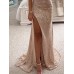 Women's Prom Dress Party Dress Sequin Dress Long Dress Maxi Dress Champagne Short Sleeve Pure Color Sequins Spring Fall Winter Off Shoulder Fashion Winter Dress Wedding Guest Evening Party 2023 S M L