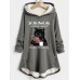 Women's Hoodie Sweatshirt Pullover Sherpa Fleece Lined Cat Letter Fashion Print Dark Pink Blue Gray Street Casual Hooded Long Sleeve Top Micro-elastic Fall & Winter