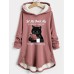 Women's Hoodie Sweatshirt Pullover Sherpa Fleece Lined Cat Letter Fashion Print Dark Pink Blue Gray Street Casual Hooded Long Sleeve Top Micro-elastic Fall & Winter