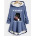 Women's Hoodie Sweatshirt Pullover Sherpa Fleece Lined Cat Letter Fashion Print Dark Pink Blue Gray Street Casual Hooded Long Sleeve Top Micro-elastic Fall & Winter