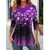 Women's T shirt Tee Christmas Shirt Snowflake Red Blue Purple Print Button Long Sleeve Weekend Fashion Print Christmas V Neck Regular Fit Spring &Fall