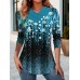 Women's T shirt Tee Christmas Shirt Snowflake Red Blue Purple Print Button Long Sleeve Weekend Fashion Print Christmas V Neck Regular Fit Spring &Fall