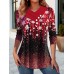 Women's T shirt Tee Christmas Shirt Snowflake Red Blue Purple Print Button Long Sleeve Weekend Fashion Print Christmas V Neck Regular Fit Spring &Fall