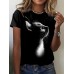 Women's T shirt Tee Animal Cat 3D Black Print Short Sleeve Daily Weekend Basic Round Neck Regular Fit