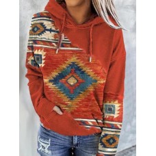 Women's Hoodie Sweatshirt Pullover Geometric Vintage Ethnic Vintage Ethnic Neon & Bright Front Pocket Red Blue Green Street Casual Hoodie Long Sleeve Top Micro-elastic Fall & Winter