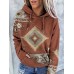 Women's Hoodie Sweatshirt Pullover Geometric Vintage Ethnic Vintage Ethnic Neon & Bright Front Pocket Red Blue Green Street Casual Hoodie Long Sleeve Top Micro-elastic Fall & Winter