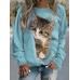 Women's Sweatshirt Pullover Cat Sports Basic Pink Blue Purple Street Casual Round Neck Long Sleeve Top Micro-elastic Fall & Winter