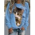 Women's Sweatshirt Pullover Cat Sports Basic Pink Blue Purple Street Casual Round Neck Long Sleeve Top Micro-elastic Fall & Winter