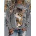 Women's Sweatshirt Pullover Cat Sports Basic Pink Blue Purple Street Casual Round Neck Long Sleeve Top Micro-elastic Fall & Winter