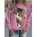 Women's Sweatshirt Pullover Cat Sports Basic Pink Blue Purple Street Casual Round Neck Long Sleeve Top Micro-elastic Fall & Winter